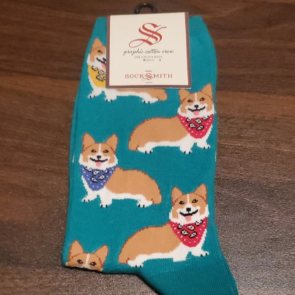 Socks with Corgi Design in Teal